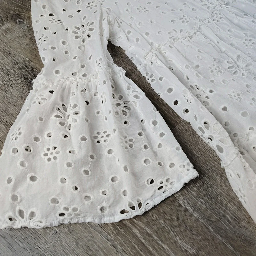 Mud Pie Women's Medium Eyelet White Mini Dress Tunic Top Boho Cowgirl Festival - Picture 8 of 8